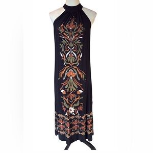 MSK Bohemian Chic Black maxi dress with orange and green floral print